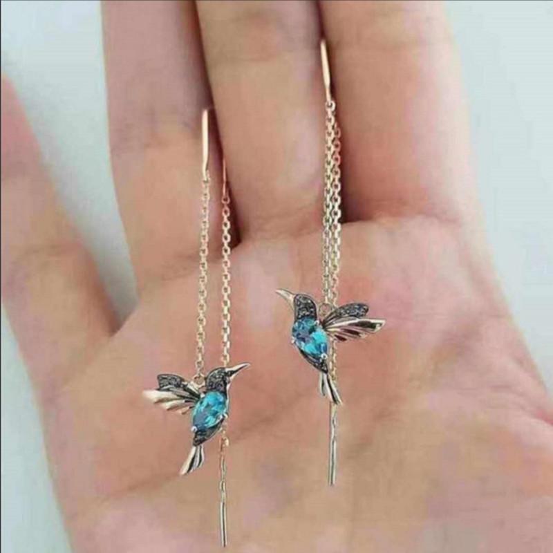 modisch Kolibri Anhänger Lange Ohrringe Für frauen Ohrringe Lange Quasten Ohrringe Neue Gesichter Dünne Vogel Ohren Schmuck: AER100Blau