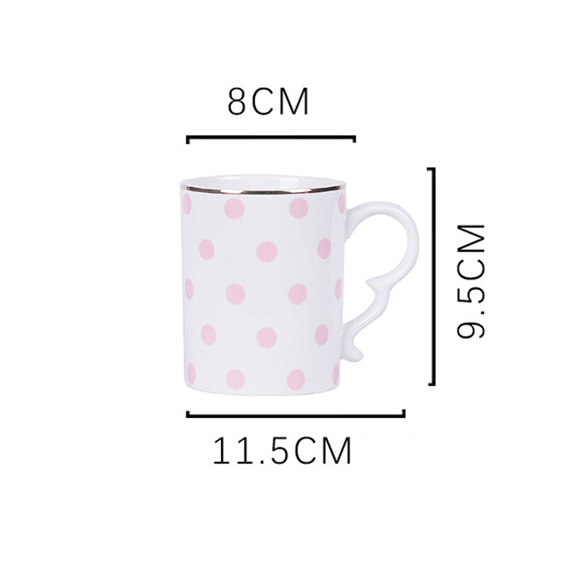 10inch Food Tray Gold Edge Dinnerware Set Polka Dot Dinner Plate Set Soup Dish Steak Flat Plate Flower Shape Breakfast Tableware: Pink mug