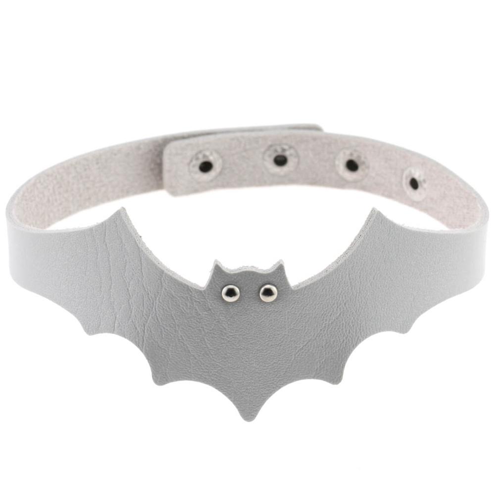 Small Devil Black PULeather Bat Wing Choker Handmade Nightclub Vampire Collar Clavicle Necklace Halloween Women: silver