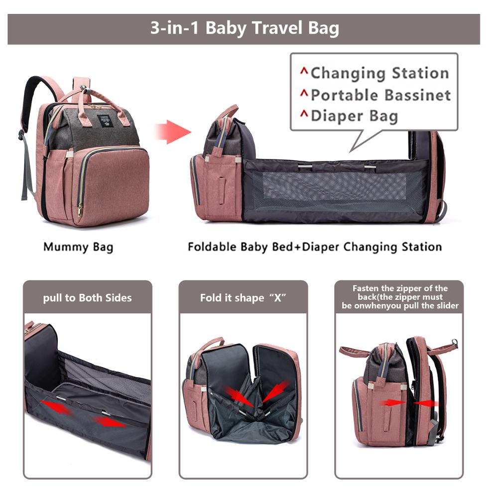 Lequeen – sac à langer en tissu imperméable pour maman, de berceau, sac à dos à crochets pour matelas à langer, sac de lit de maternité LPB22