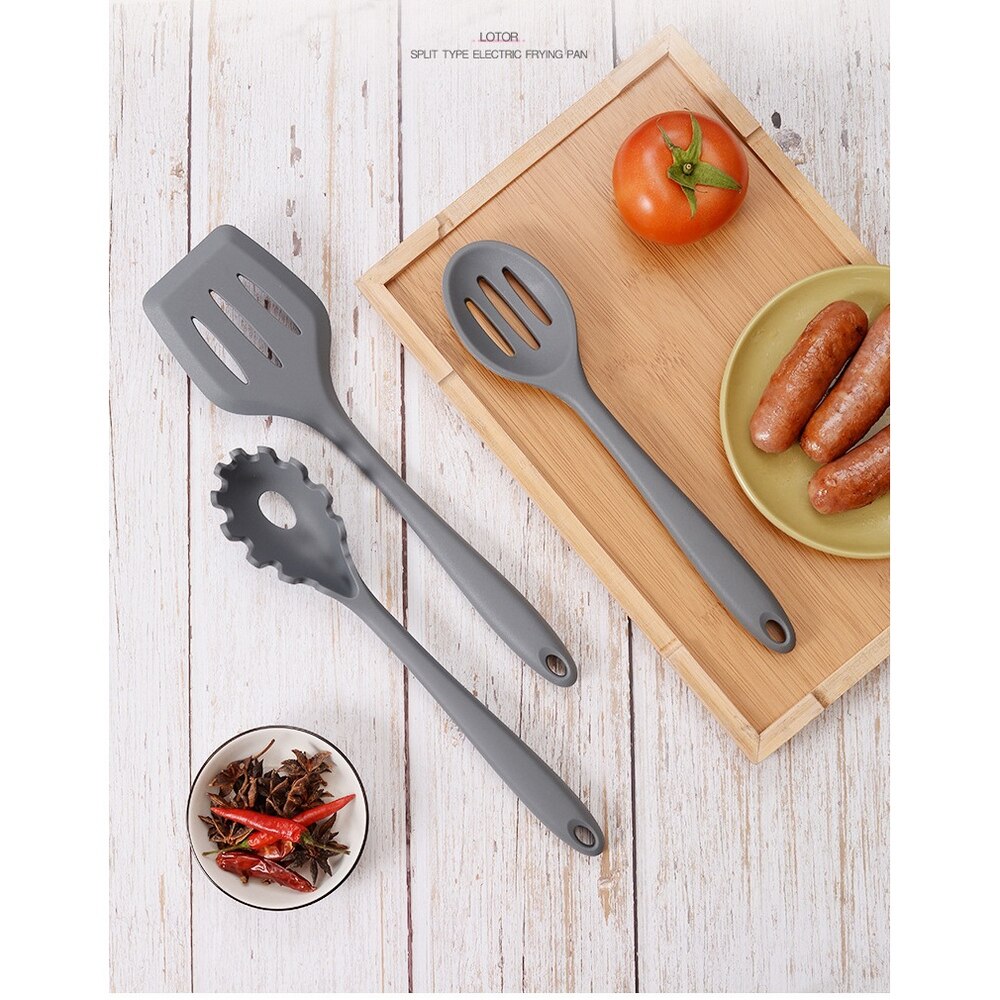 Gray Silicone Cooking Utensils 10 Pcs Kitchen Utensil Set Non-stick Spatula Wooden Handle with Storage Box Kitchen Tools