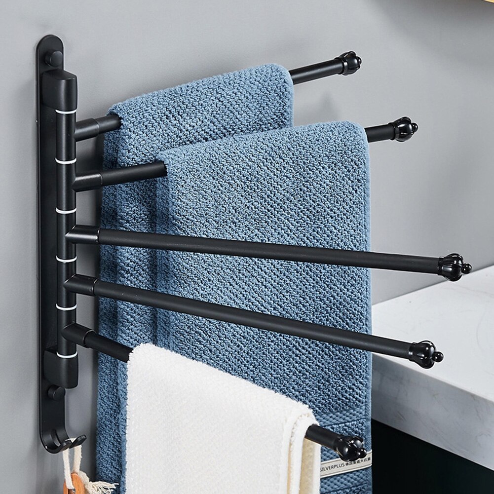 Bathroom Space Rotating Towel Rack Rail Holder Black Swivel Rotating Towel Bars Racks Wall Hanger Fixture Space Saving Hardware