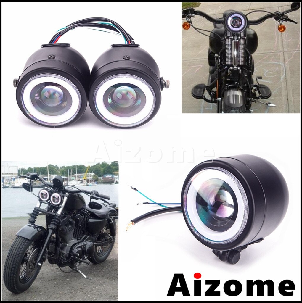 Universal motorcykel cafe racer dobbelt forlygte led forlygte dobbelt forlygter til harley softail 1986-13 fat boy flstf bobber