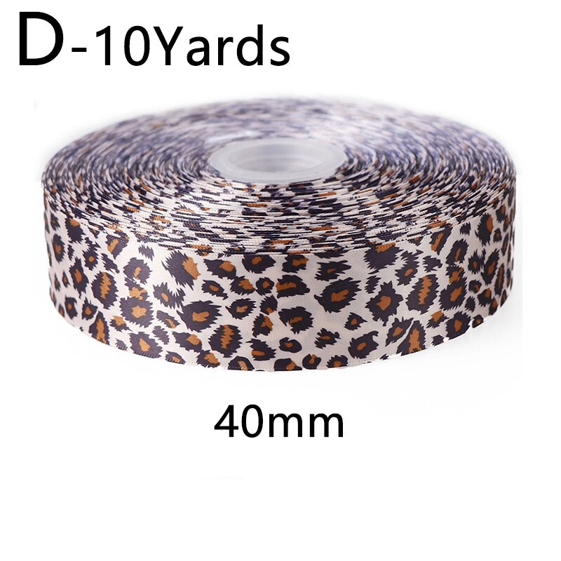 10Yards 10/15/25/40mm Leopard Print Printed Polyester Ribbons Transfer Printed Grosgrain Clothing DIY Handmade Materials: D