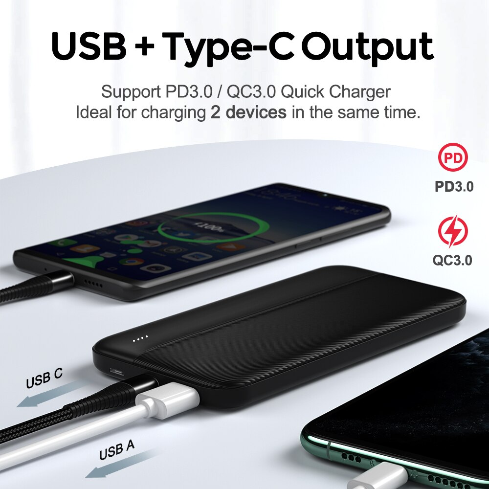 YKZ 18W PD10000mAh Energie Bank Externe Batterie Tragbare Schnelle Ladung Mini USB C Energie Energie Für iPhone Xiaomi