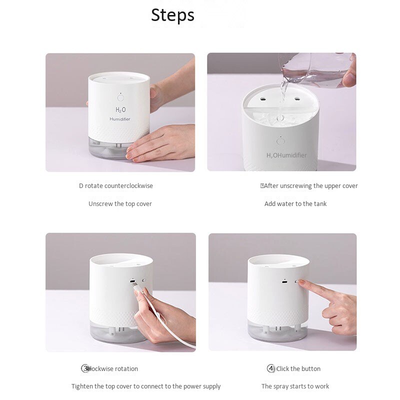 650Ml Dual-Nozzle Humidifier Usb Rechargeable Colorful Lamp Office Desktop Home Purifying and Moisturizing, White