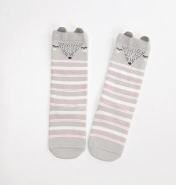 Meisjessokken kniehoge antislip babysokken van katoen jongenssokken met vossenprint kniehoge sokken meisjes beenwarmers: Grijze vos / 2 to 4 jaar