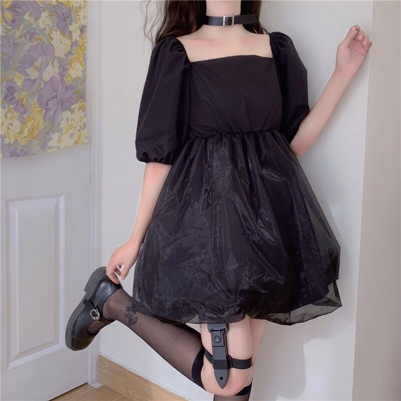 Lolita super fairy sweet sen är tunn fransk tutu klänning puff ärm fyrkant krage vit fairy klänning sommar