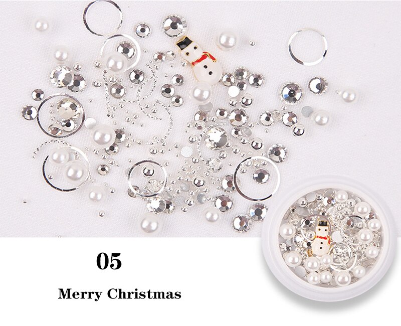 1 Box Xmas Nail Art Decoraties Strass Lichtmetalen Glitter Pailletten Gemengde Kerst Nagels Tips 3D Sieraden Decoratie Decors: 05