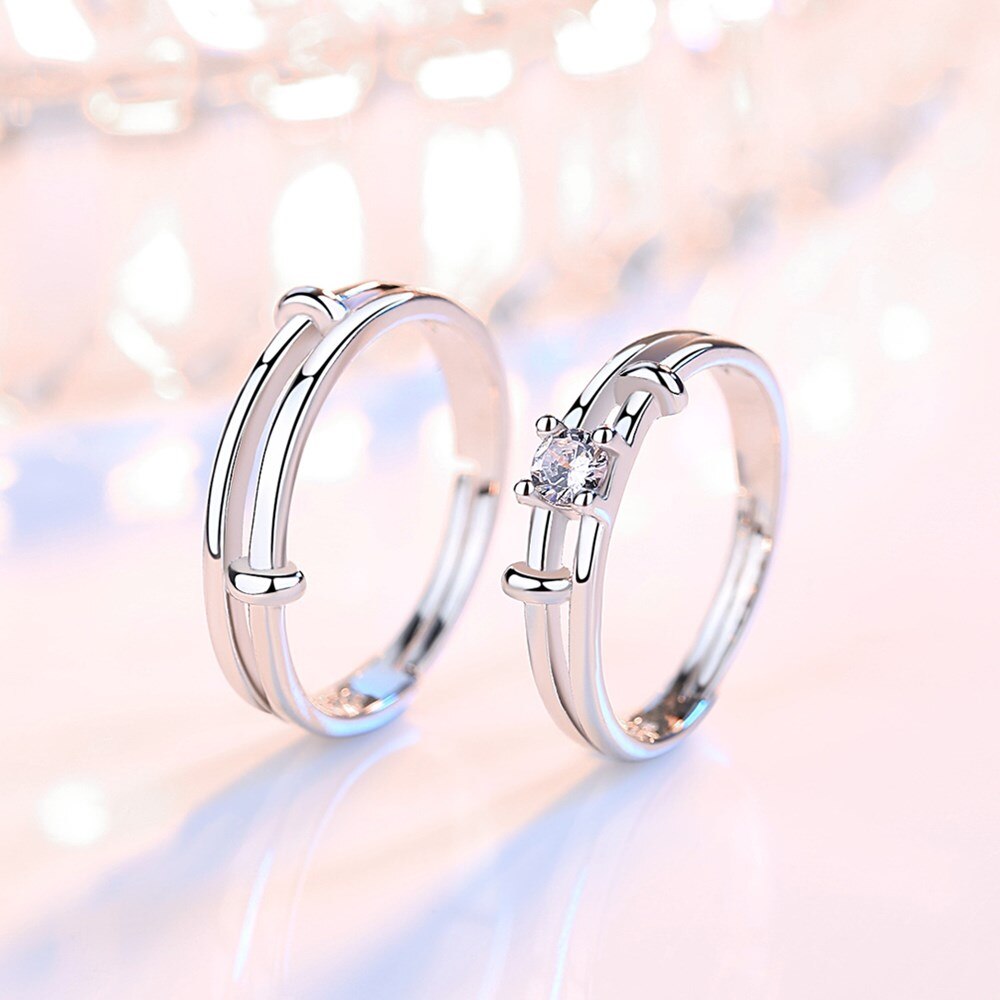 Nehzy S925 Stempel Zilver Sieraden Open Ring Retro Eenvoudige Zirconia Size Verstelbare Paar Ring