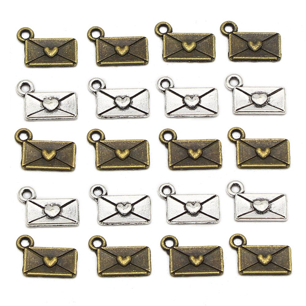 50 Stuks Zilver Brons Hart Envelop Labels Handgemaakte Tags Voor Kleding Hoeden Vintage Metal Charms Hanger Handgemaakte Sieraden Markering