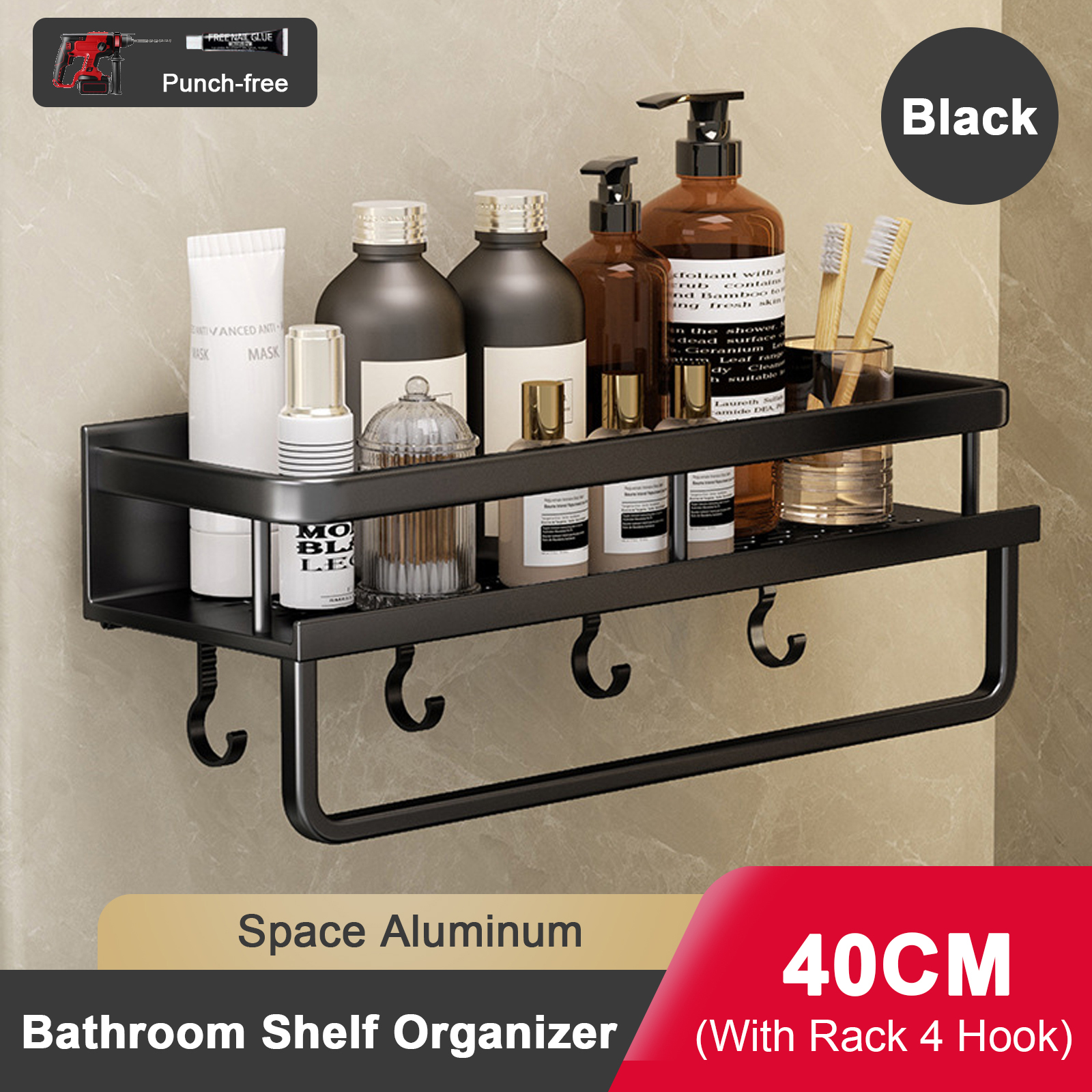 Support de salle de bain sans poinçon, étagère de salle de bain, espace de toilette en aluminium, sans perceuse, support suspendu, organisateur de salle de bain, accrocher au mur: green