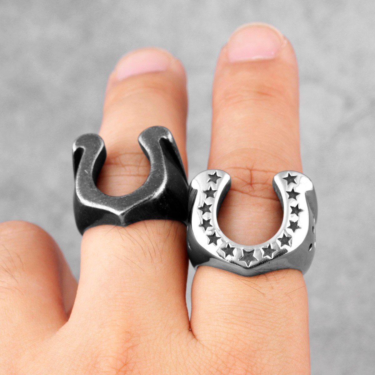 Anillos de acero inoxidable en forma de U con de herradura para hombre, estilo Punk Hip Hop para hombre y novio, joyas de motorista, ,