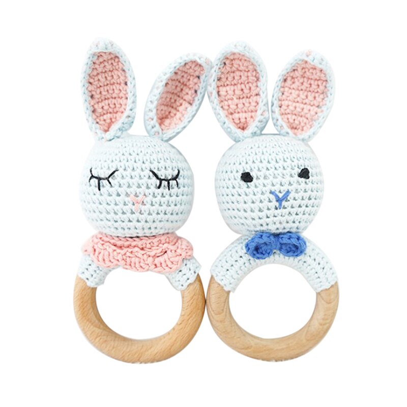 Baby Holz Beruhigende Rasseln Spielzeug Baby Natur Häkeln Handgemachte Gestrickte Rasseln BeißRing Spielzeug Hase Bär Zahnen Ring BeißRing Neue