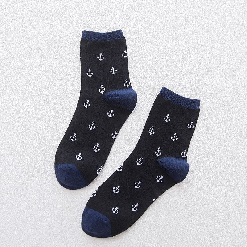 LJIQQ, 5 pares, novedad, azul marino, calcetines azules para hombre, calcetines informales de algodón con personalidad, calcetines de estilo coreano para primavera y verano: A
