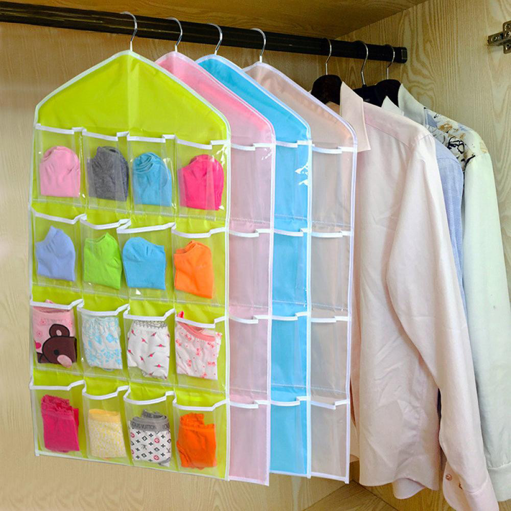 Storage Box 16 Pockets Clear Home Hanging tool Bag Socks Bra Underwear Rack Hanger Storage Organizer