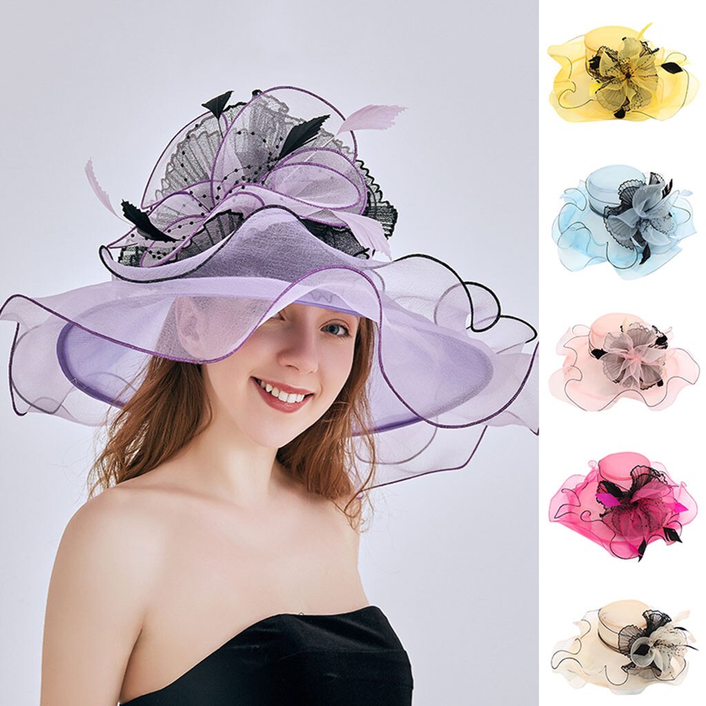 Kirche Kappen Hüte Frühling Sommer Gittergewebe Kappen Für Frauen Damen Blume Kunstseide Große Breite Elegante Sonne Hüte Headwear # g3