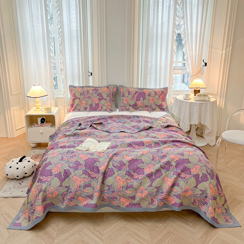 Dubbellaags bedovertrek katoenen deken Jacquard sprei garen geverfde spreien en dekbedden Beddekens Bank Handdoek Lakens: 120x200cm / Paars