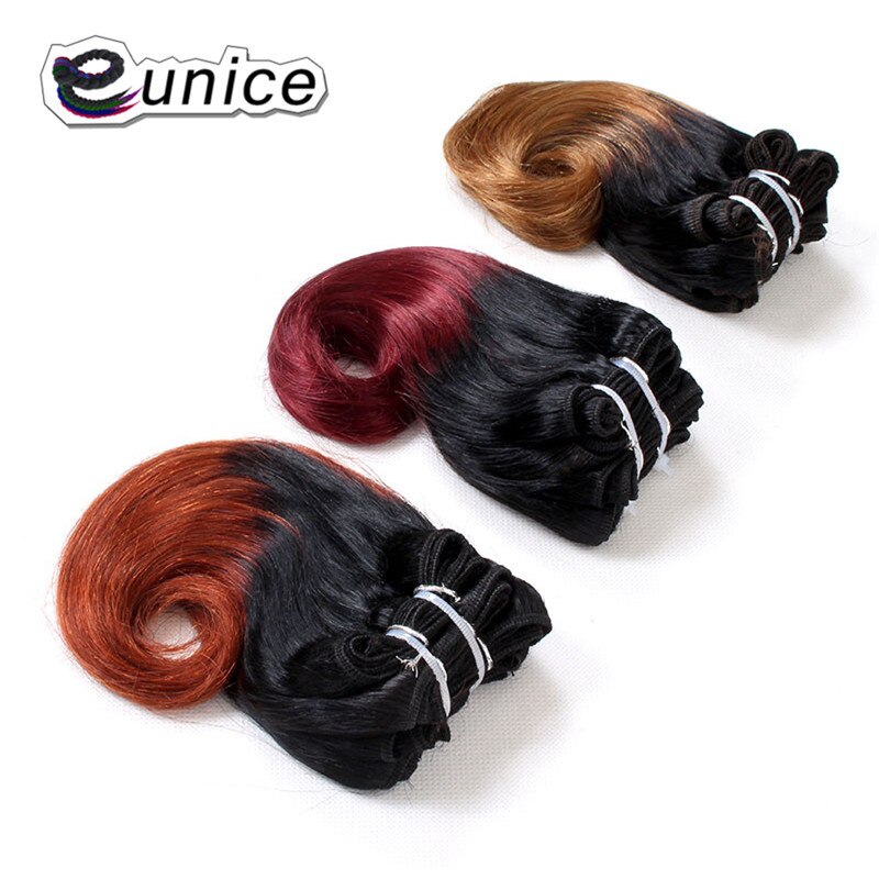 Tissage synthétique deux tons ombré-Eunice | Mèches courtes Body Wave, racines foncées, 8 pouces, 1 lot de 4 pièces, lot de 100 grammes pour femmes