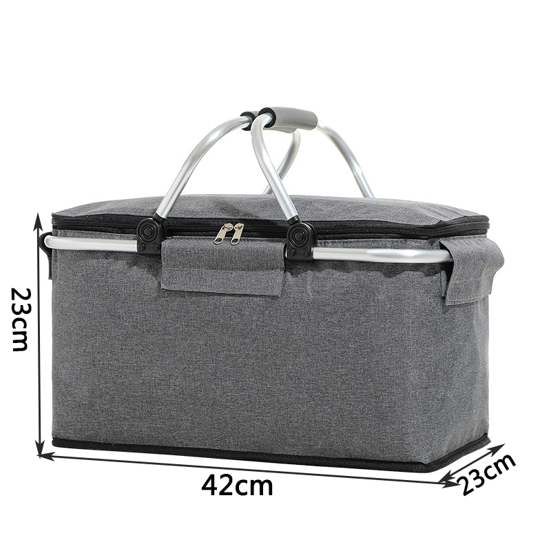 Vouwen Picknick Draagbare Ijs Mand Grote Capaciteit Isolatie Picknick Zak Fruit Warmte Isolatie Warmte Rame Waterdichte Voering Gezondheid: Grey-M