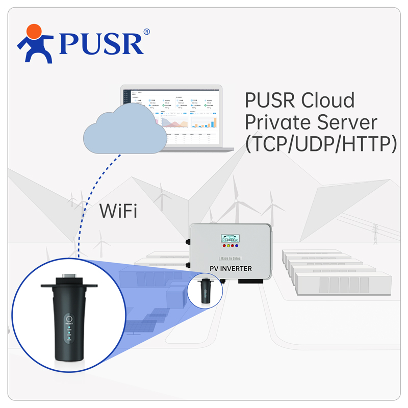 PUSR WiFi Solar Data Stick mit DB9-Anschluss Plug-and-Play IP65 Wasserdichter Solarwechselrichter TCP/UDP/HTTP-Protokoll USR-S100-WA12