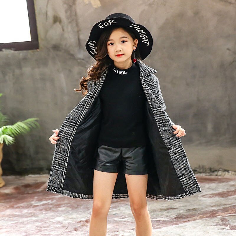 Ins calda delle ragazze cappotto Di Lana 5-13 anni di età di modo Coreano esterno del rivestimento delle ragazze di primavera e autunno lungo di lana cappotto ispessimento trincea