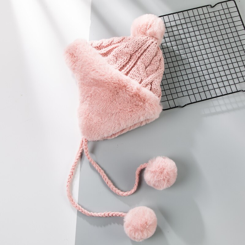 H3568 Women Warm Bomber Hat Winter Riding Ear Protection Plush Thickened Knitted Cap Korean Cold Proof Lovely Casual Girl Hats: Pink