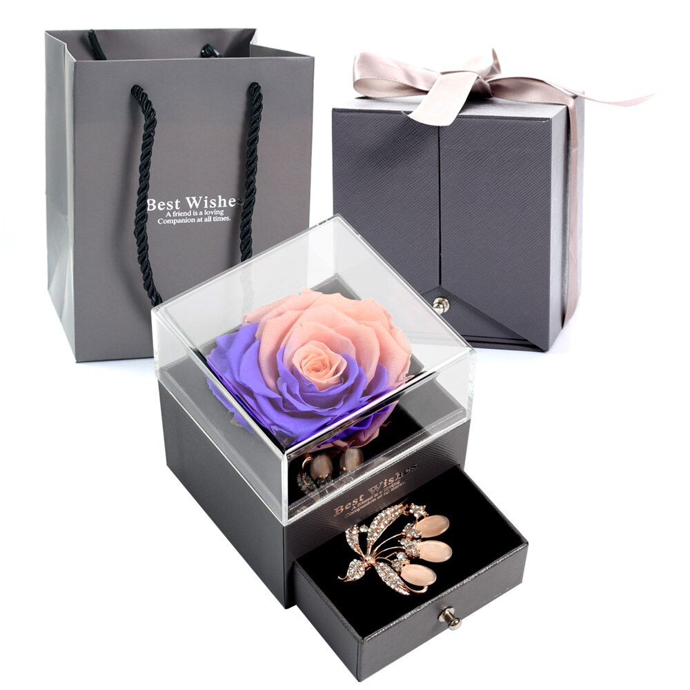 Caja de joyería de 6-9cm para mujer, Rosa eterna para de San Valentín, boda, Navidad, decoración del hogar, caja de embalaje de La Bella y La Bestia
