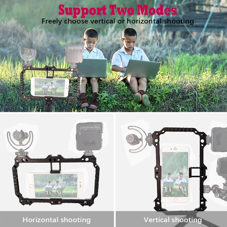 Video Camera Kooi Handheld Stabilisator Film Maken Rig Voor 4.4-7Inch Smartphone Case Mobiele Telefoon Houder Handgreep beugel Houder