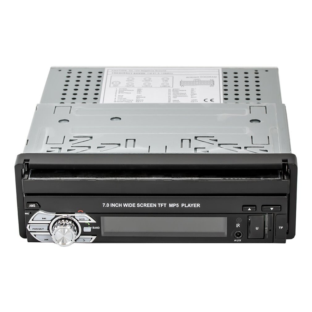 Radio MP5 inalámbrica para coche, dispositivo automático de pantalla táctil retráctil, estéreo con control remoto infrarrojo, compatible con tarjeta TF