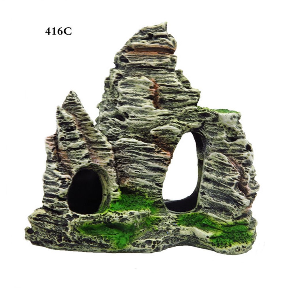 1pc akvariefisk akvarium kunstig harpiks bjergudsigt sten tønde slot ornament hule akvarium dekoration akvarium tilbehør: 416c