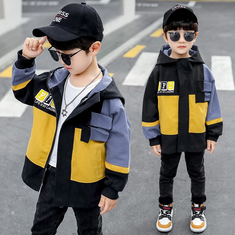 Jongens Jas Voor De Lente Herfst Katoenen Koreaanse Casual Letters Hooded Geul Jas Kinderkleding Jas Voor Jongens 4-11Y