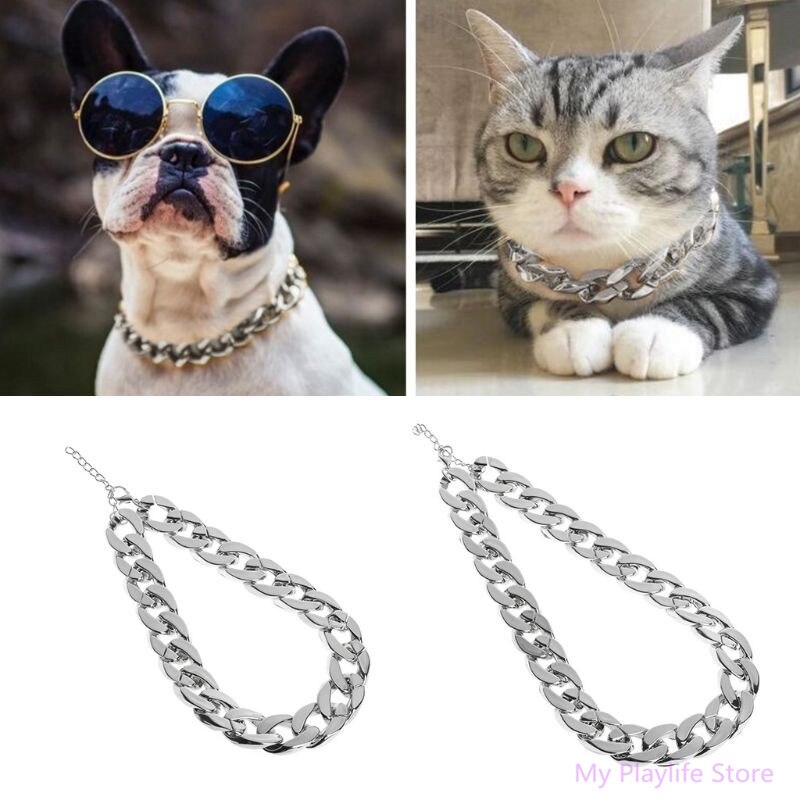 Husdjur hundhalsband tjock kedja smycken halsband halsring silver cc plasthalsband katt valp hundar tillbehör 36/45cm c42