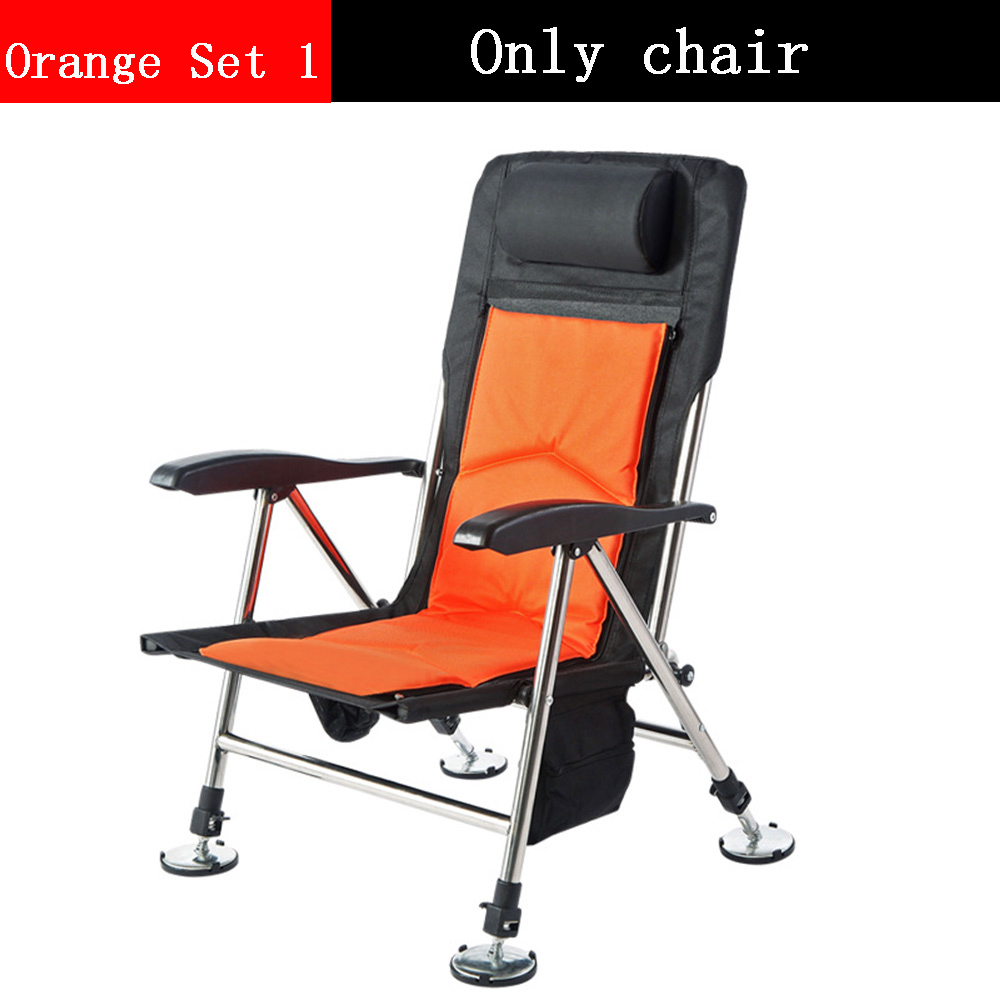 Fishing Chair Beach Chair Outdoor Foldable Fishing Chair Recliner four-leg Adjustable Portable Multifunction Fishing Chair: Orange Set 1