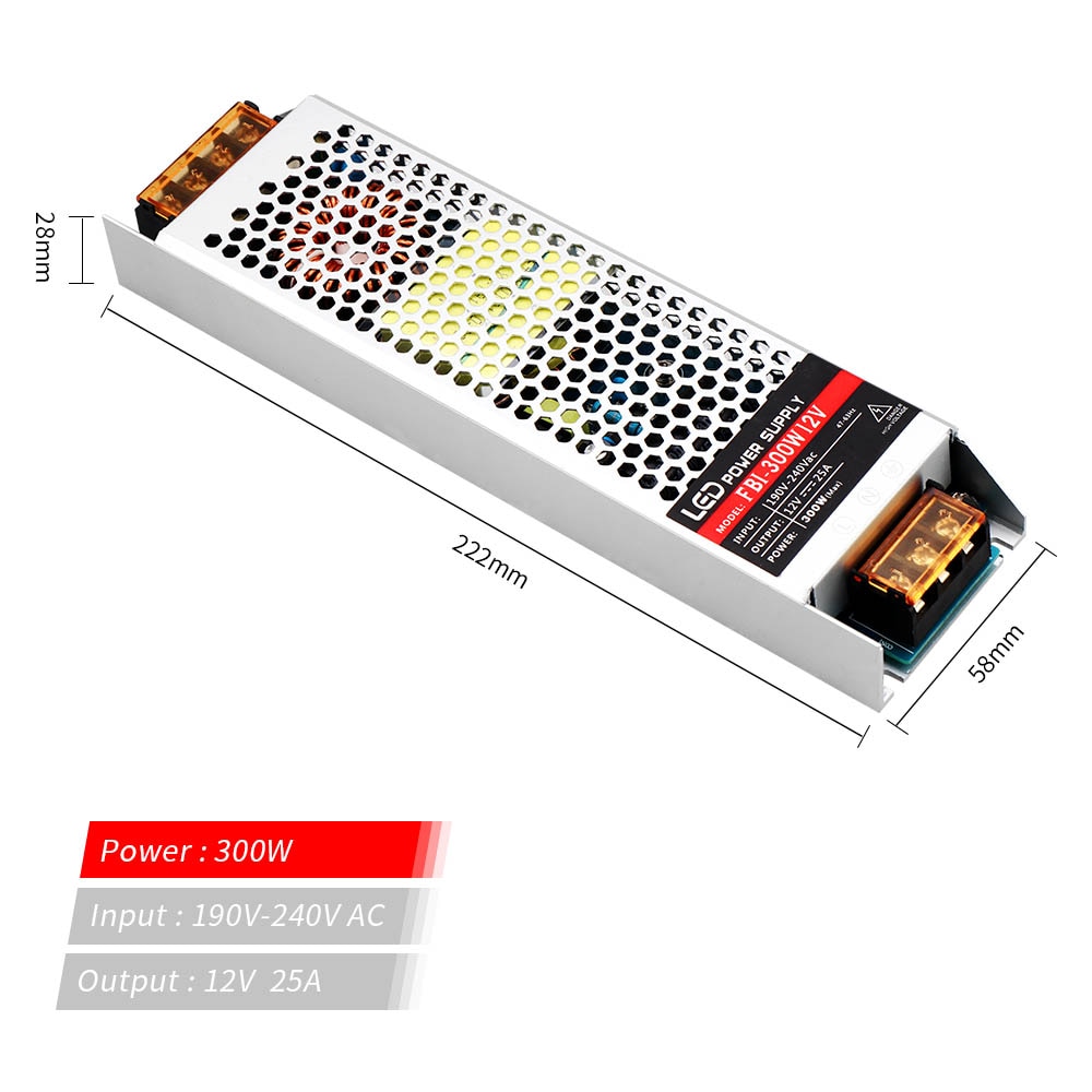12 Volt Power Supply Ultra Thin 12V LED Driver AC 190-240V 60W 100W 150W 200W 300W Lighting Transformer Adapter for LED Strip