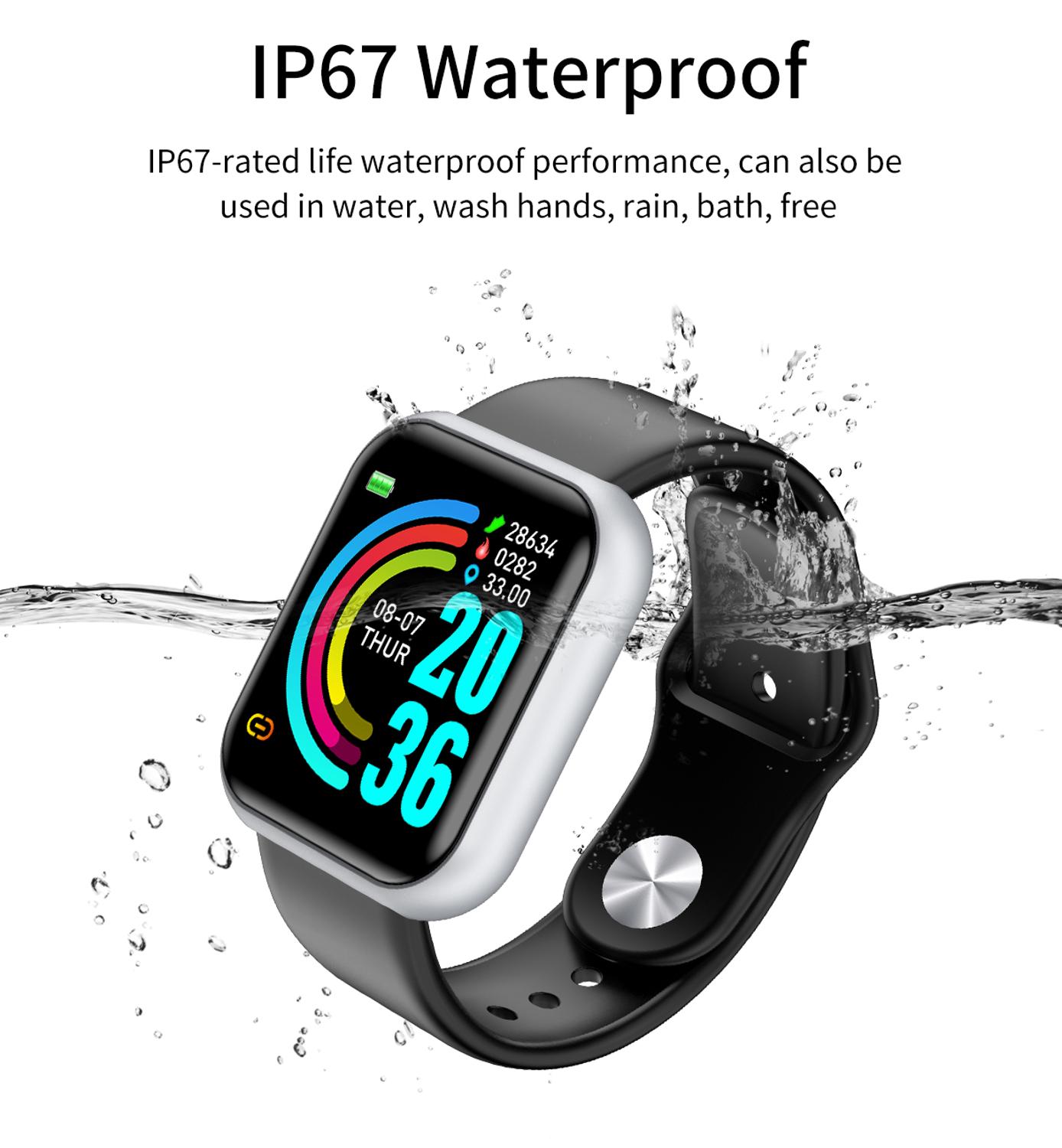 Y68 blåt vandtæt digitale smarte ure mænd kvinder børn smart armbåndsur hr / bp rate smartwatch fitness tracker pk  d20