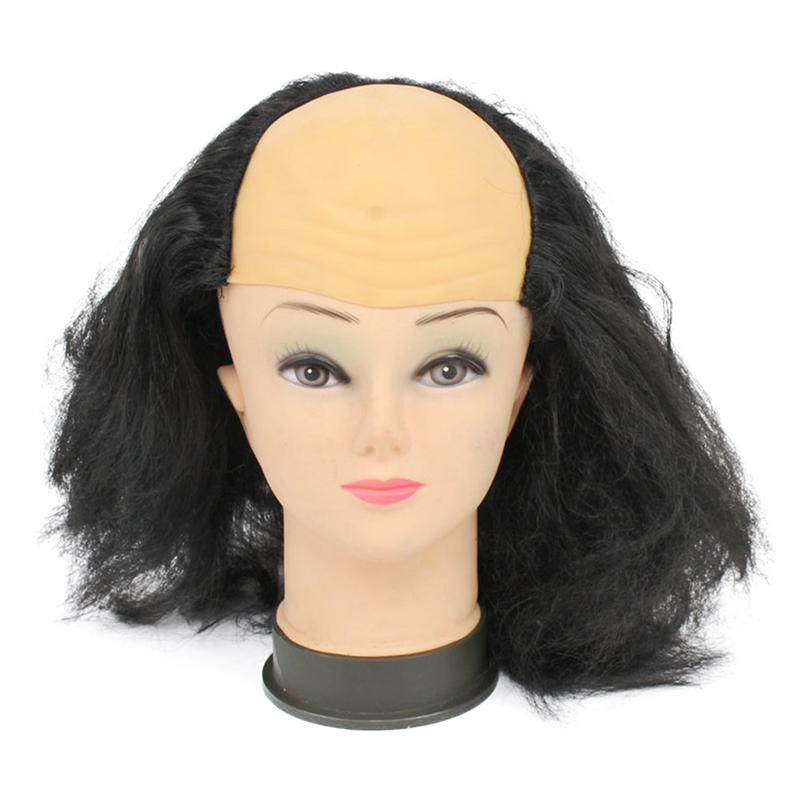Bald Wig Funny Old Lady Wigs Masquerade Supplies Wig Head Mask Costume (Black): Default Title
