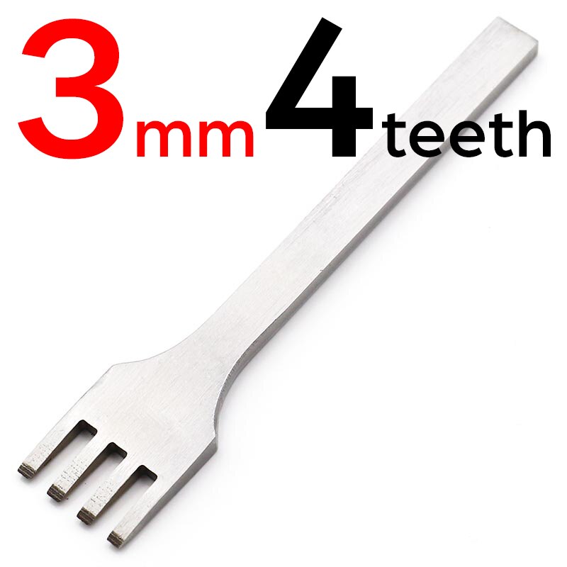 Cincel de cuero de 3mm, herramienta de costura de punzón de diamante, herramienta de artesanía de cuero de hierro, completamente pulido, 1-2-4-6 dientes: 3mm 4teeth