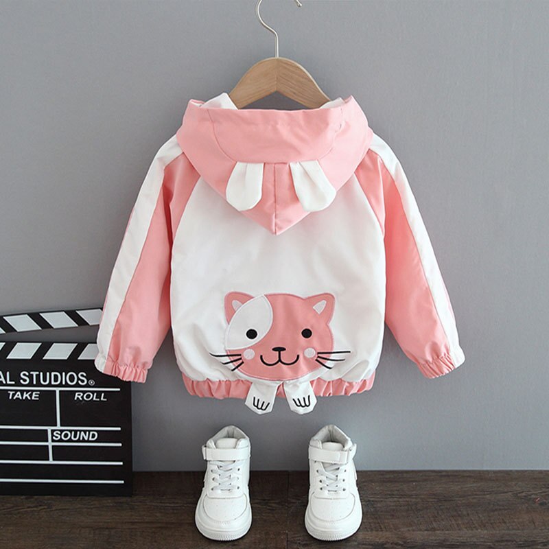 Giacche primavera e autunno bambino ragazzo nuovo simpatico cartone animato orecchie di coniglio giacca con cappuccio cappotto neonato giacca casual bambina giacca a vento: Colore rosa / 6m