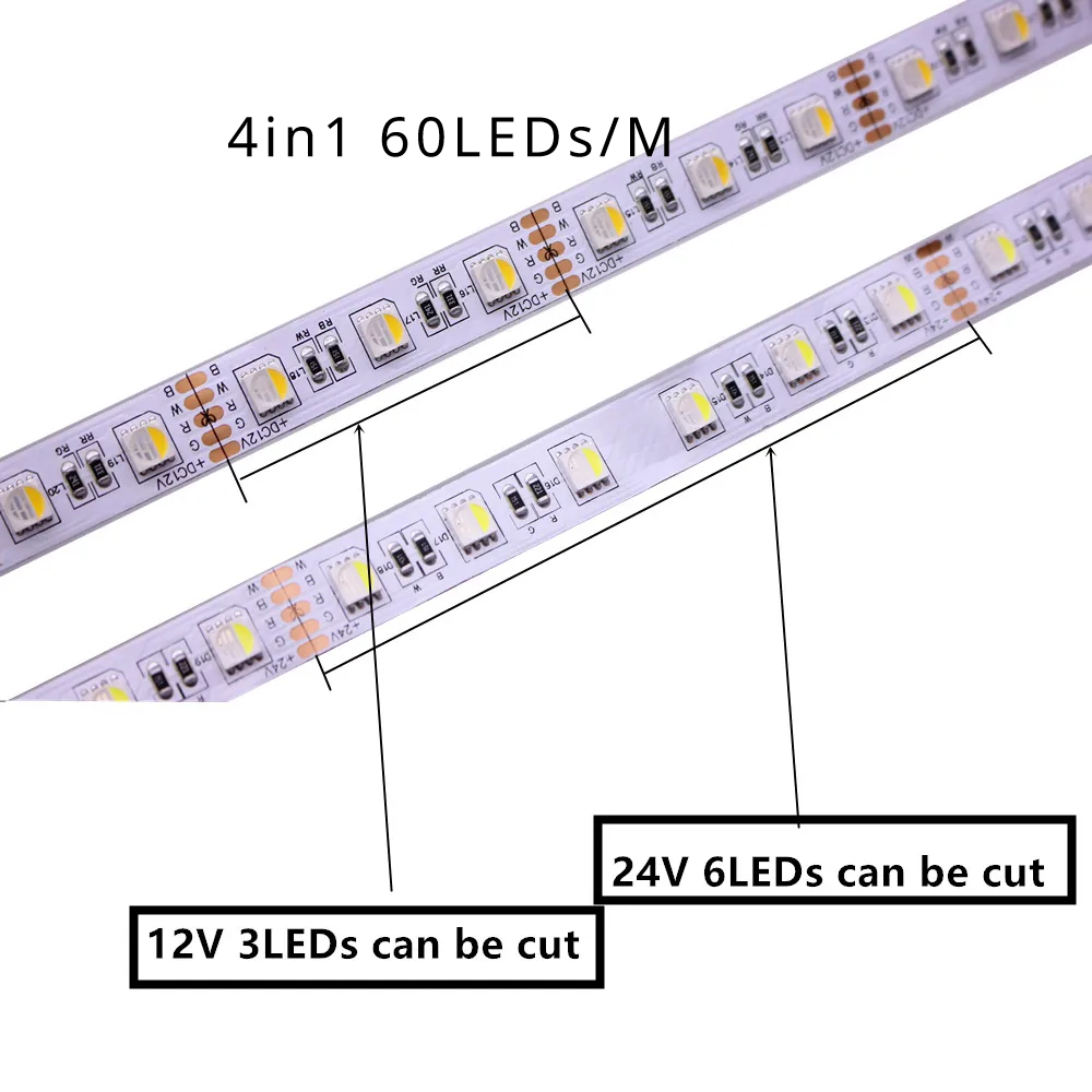 Tira de luces LED RGBW RGBWW DC 12V 24V 4 colores en 1 Chip SMD 5050 60 84 96 108 120 Leds/M cinta Flexible luz de cuerda