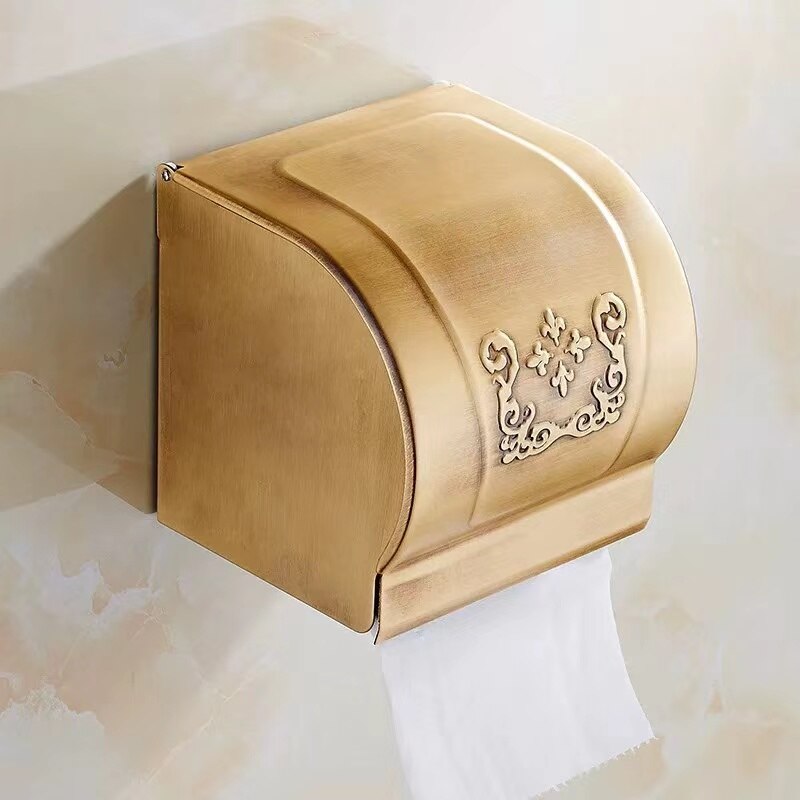 Conjunto de accesorios de baño antiguo de bronce tallado, accesorios de baño, estante de almacenamiento, toallero, porta pañuelos, cepillo de baño: paper holder 1