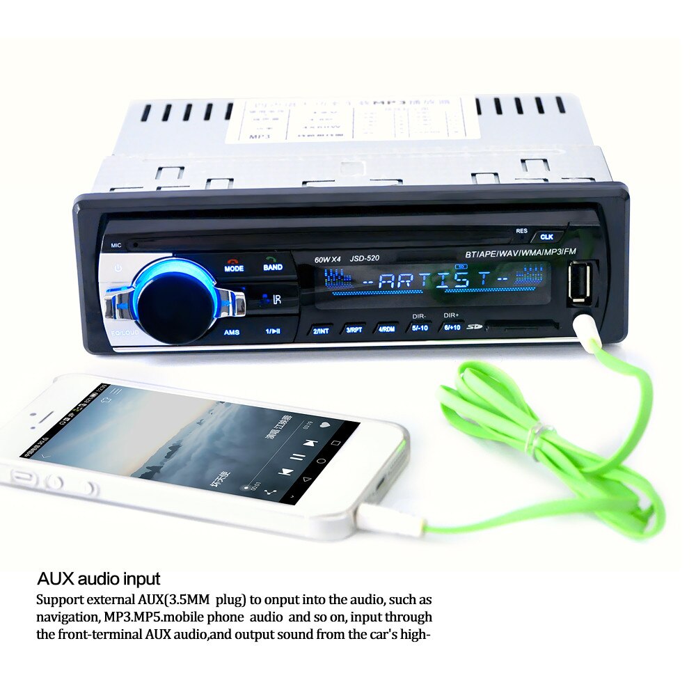 JSD 520 Bluetooth Auto In Dash Stereo FM AUX Ontvanger Audio 1 DIN USB MP3 Radio Antennes de voiture Antenne doen auto AES Voor Auto #20