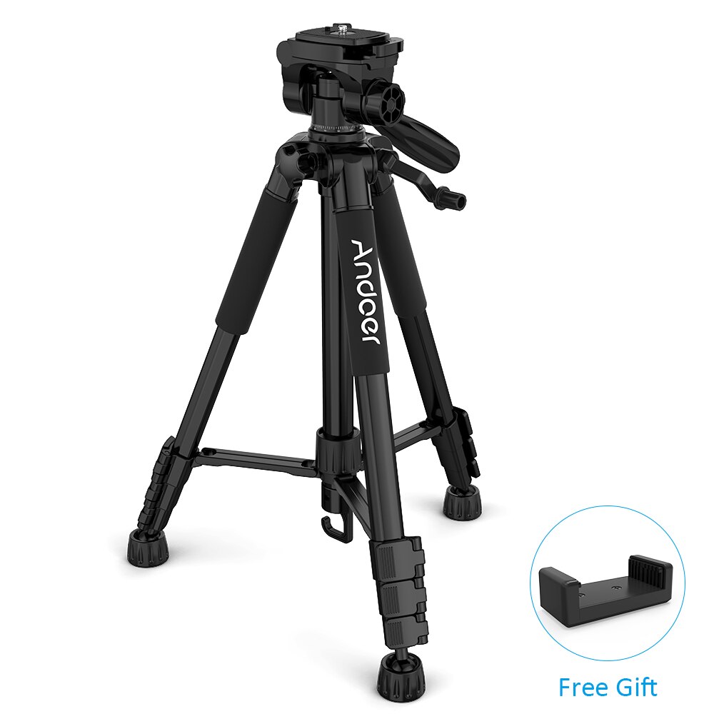 Andoer TTT 663N – trépied d'appareil photo léger de voyage de 57.5 pouces, pour la photographie et la prise de vue vidéo pour DSLR SLR avec sac de transport et pince pour téléphone