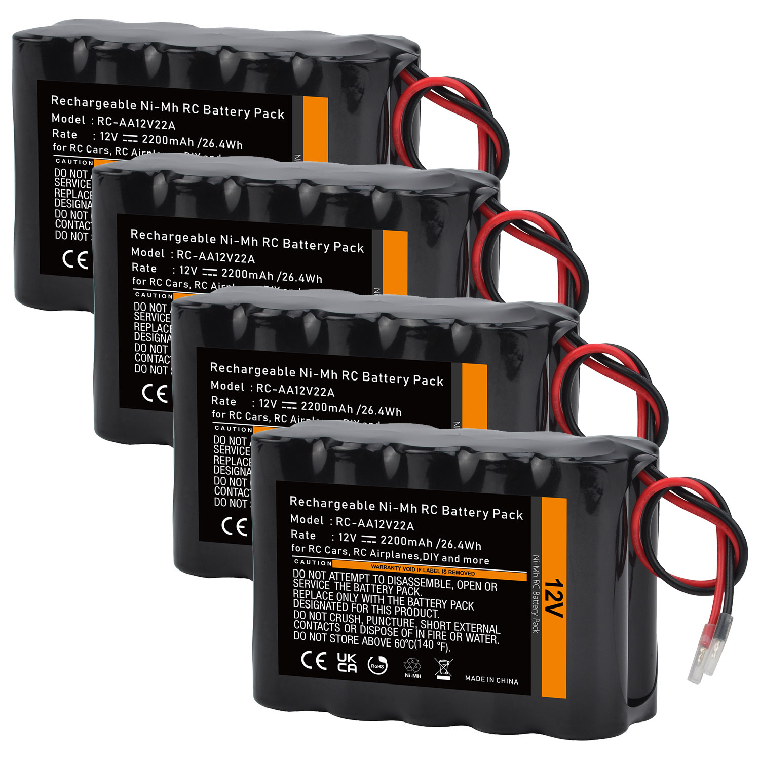 12V RC Battery with Bare Leads 2200mAh Ni-MH 10 Cells Rechargeable Battery for RC Car, RC Boat, RC Robot, RC Airplane, DIY: Red