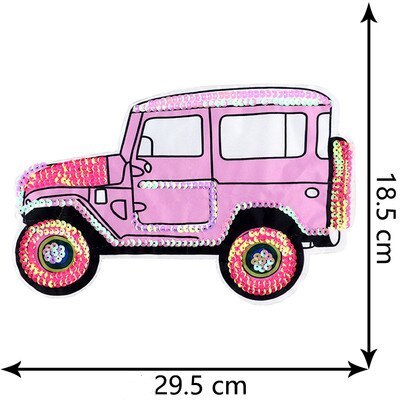 Grote Borduurwerk Auto Sequin Doek Stickers Kleding Patch Jas T-shirt Gat Stickers Cartoon Decoratieve Stickers E-02: Pink car