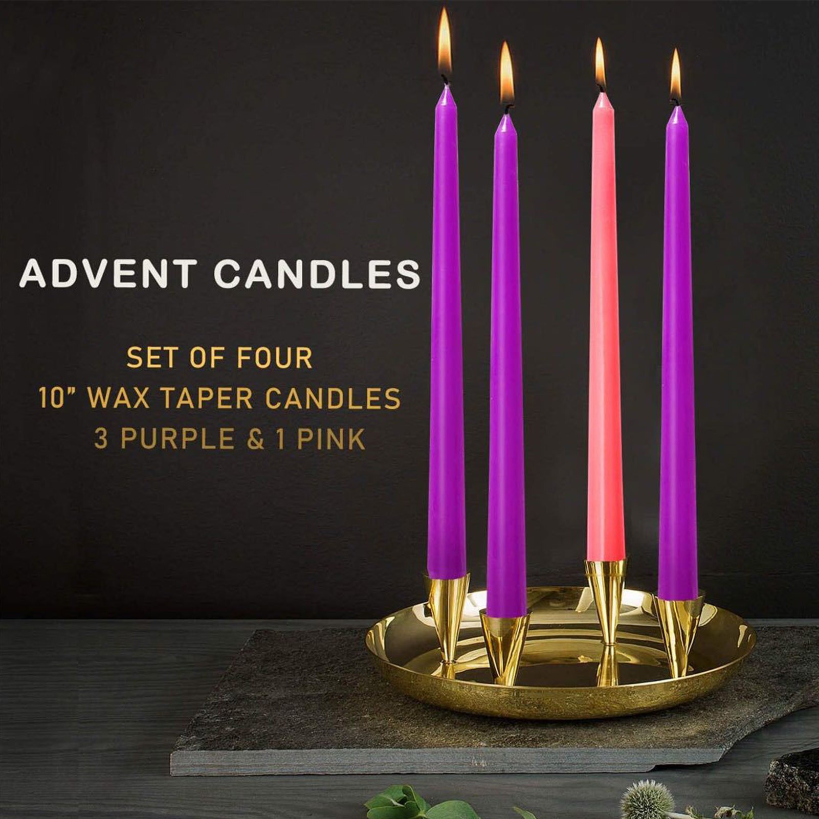 4PCS Christmas Advent Candles Night Light 3 Purple And 1 Pink Candles Decor For Birthdays Weddings Party Home