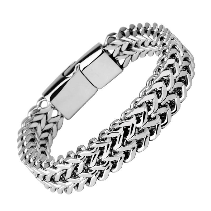Pulseira cubana de fileira dupla de aço inoxidável com fecho magnético de metal para homens moda casual esportes motociclista joias presente: 19cm / Verde Dragonly