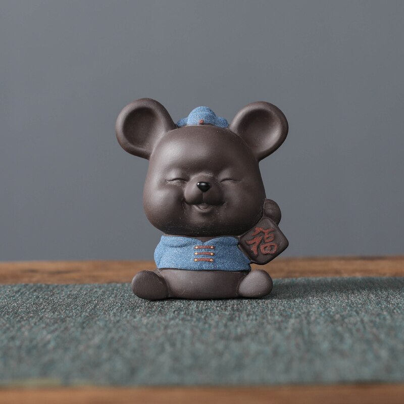 Purple Clay Tea pet Lucky Mouse Animal Statue Ornament Handmade Sculpture Crafts Home Tea Set Decoration Garden Art: A5-  6.7X4.5X7.5CM