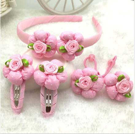 Children's Hair Ornament Headband Girl's Headband Hair Rope Baby Hair Clip Head Accessories Set: Pink