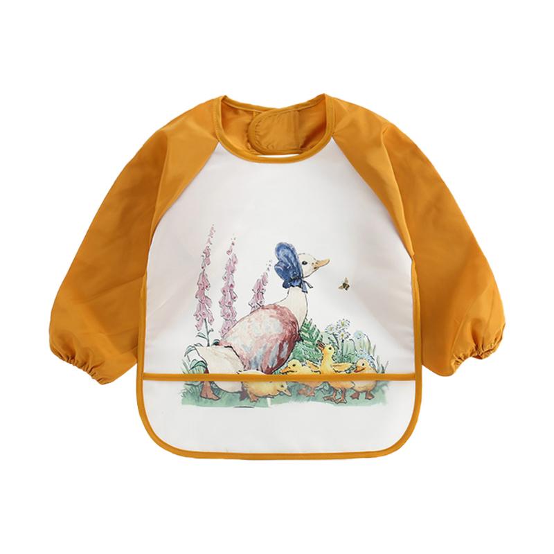 Wasserdicht Baby essen Kittel Herbst Winter Jungen Mädchen Langarm Lätzchen Baby Anti-Dressing freundlicher Zeichnung Schürze Rülpsen kleidung: Ente-Orange